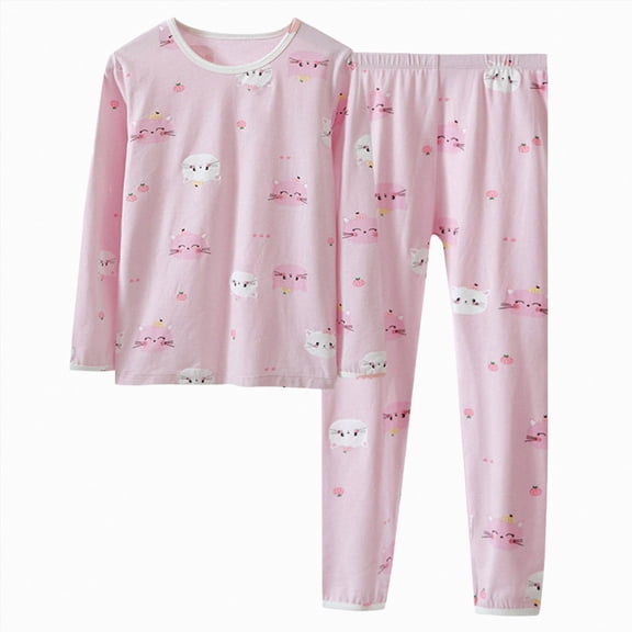 TOWED22 Baby Toddler Girls Fall Winter Outfits 2pcs CartoonPrint Long Sleeve Round Neck Tee and Relaxed Pants Set Clothes(Pink,7-8 Y)