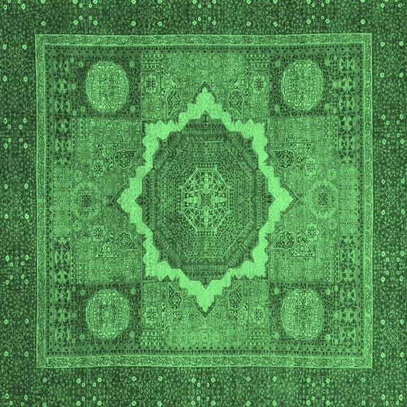 Ahgly Company Indoor Square Abstract Emerald Green Modern Area Rugs, 7' Square