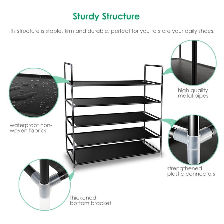 Ekisemio 5-Tier Shoe Rack Organizer, Stackable & Adjustable Shoe Shelf  Storage, Heavy Duty Metal Wire, Black