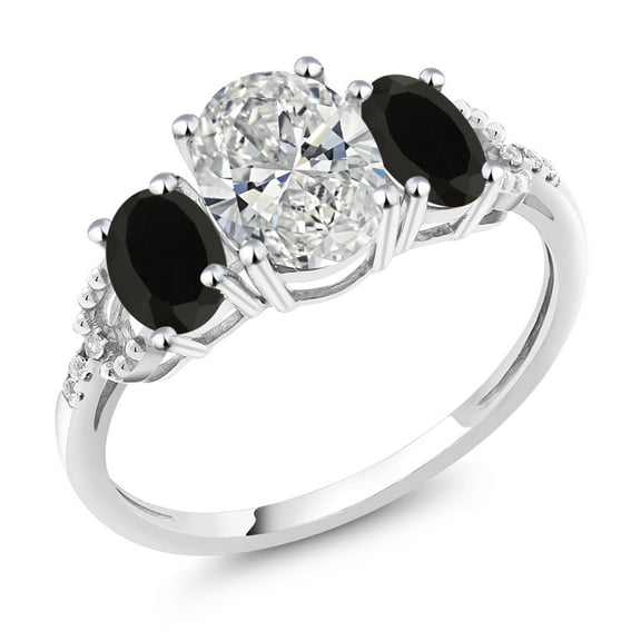 Gem Stone King 2.36 Cttw 10K White Gold White IGI Certified Lab Grown Diamond and Black Onyx 3-Stone Engagement Ring for Women | Center 1.5 Ct Diamond | D-E Color | VS1-VS2 Clarity (Size 6)