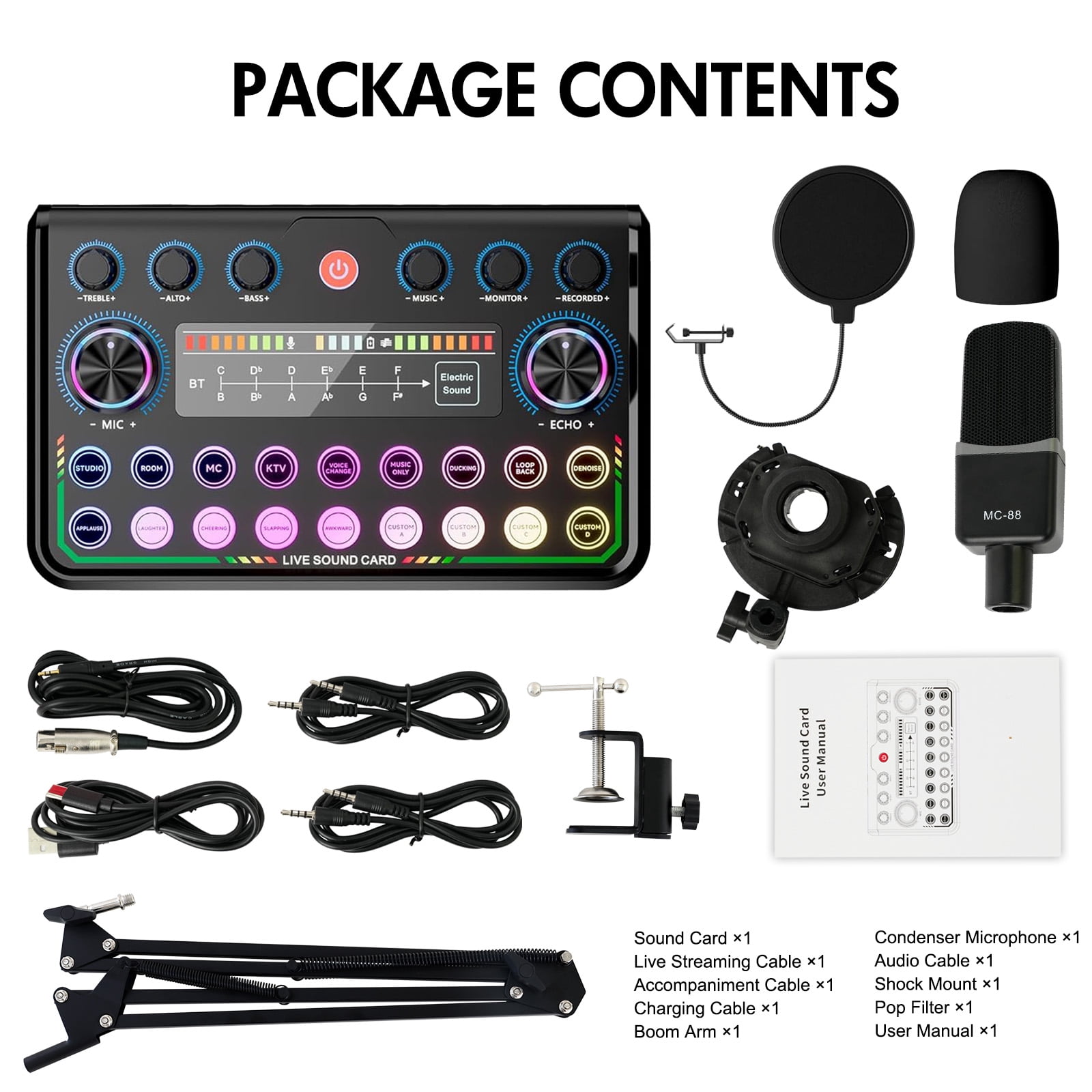 Podcast Equipment Bundle, Audio Interface with Condenser Microphone, Studio Equipment for Streaming, Gaming