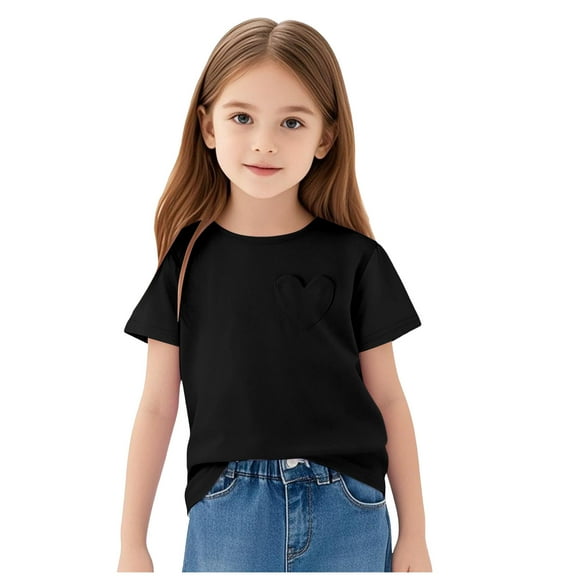 Xudanell Girl Mom Shirt Love Pocket Casual Tops Blouse Comfortable Cotton Top Shirts for Girls Black 2-3 Years