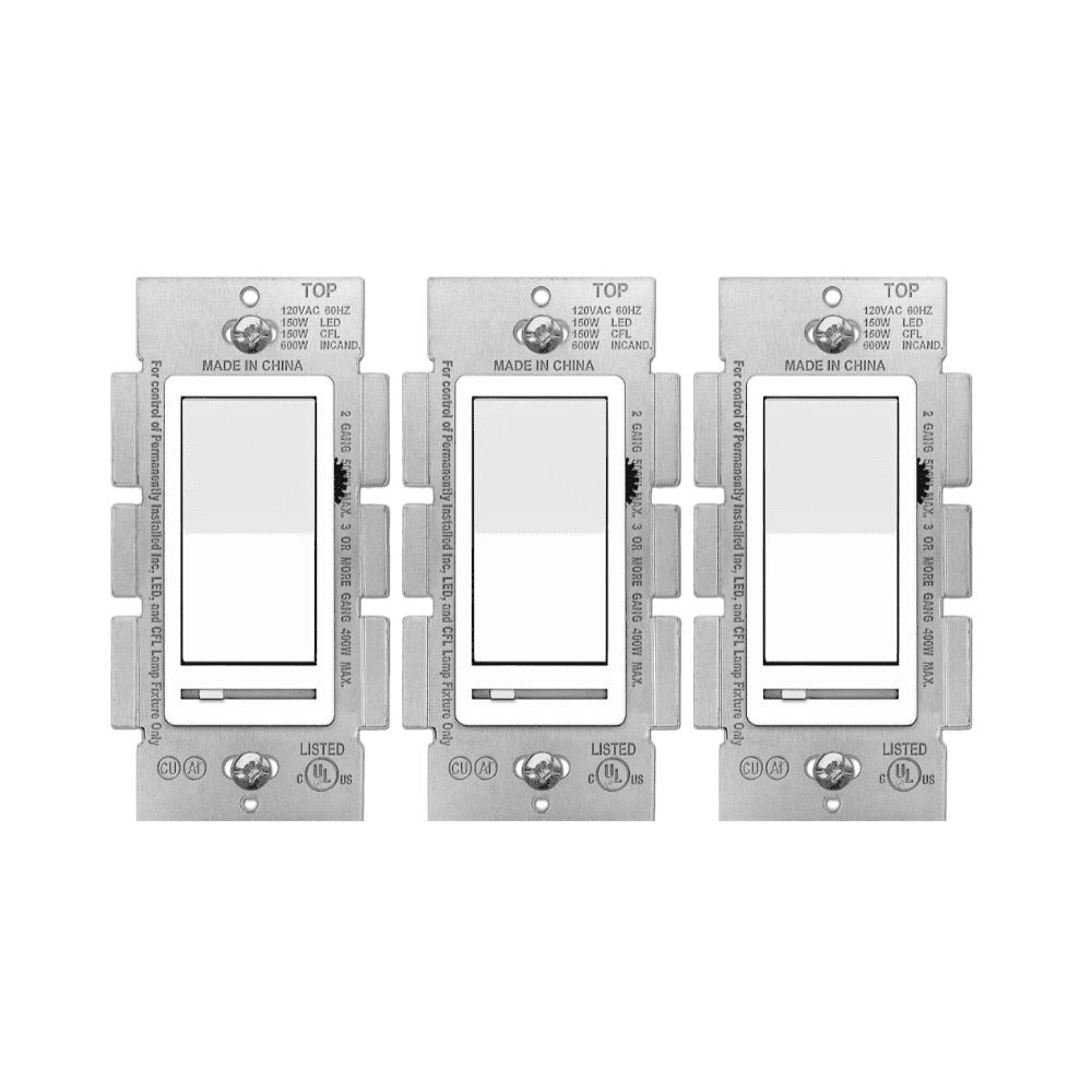 3-Way White Dimmer Switch, Single Pole, Decora, Rocker Switch, Slide Dimmer, 150W LED, for Dimmable LED, Fluorescent Incandescent 3 Pack - Walmart.com