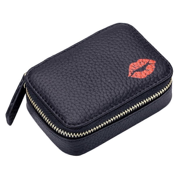 Outdoor Travel Use Makeup Pouch Portable Lipstick Bag Leather Mirror Bag Random Style
