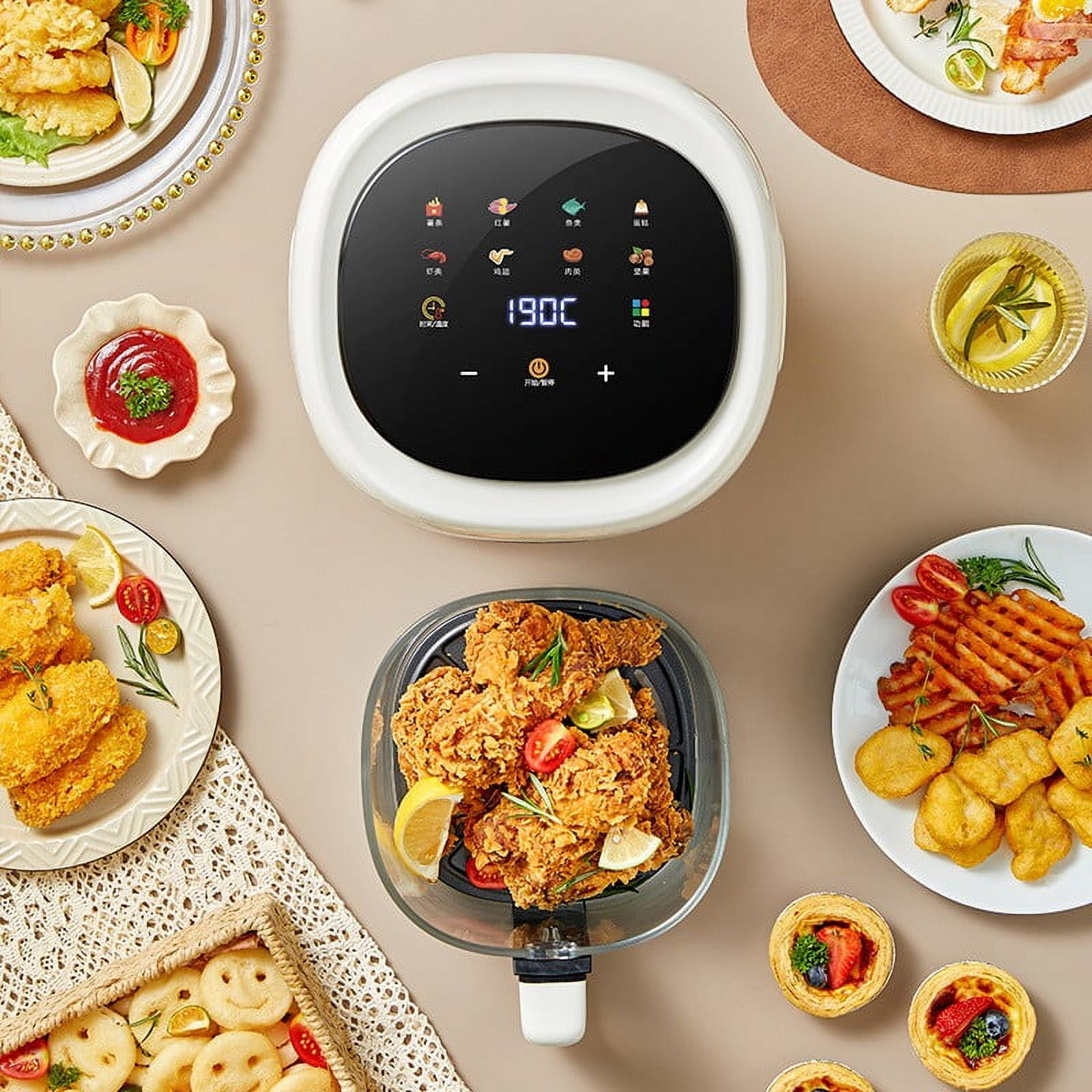 Air Fryer, ANTCOOL 4.5-Quart Smart Air Fryer, 10-In-One Air Fryer with Viewing Window, Beige