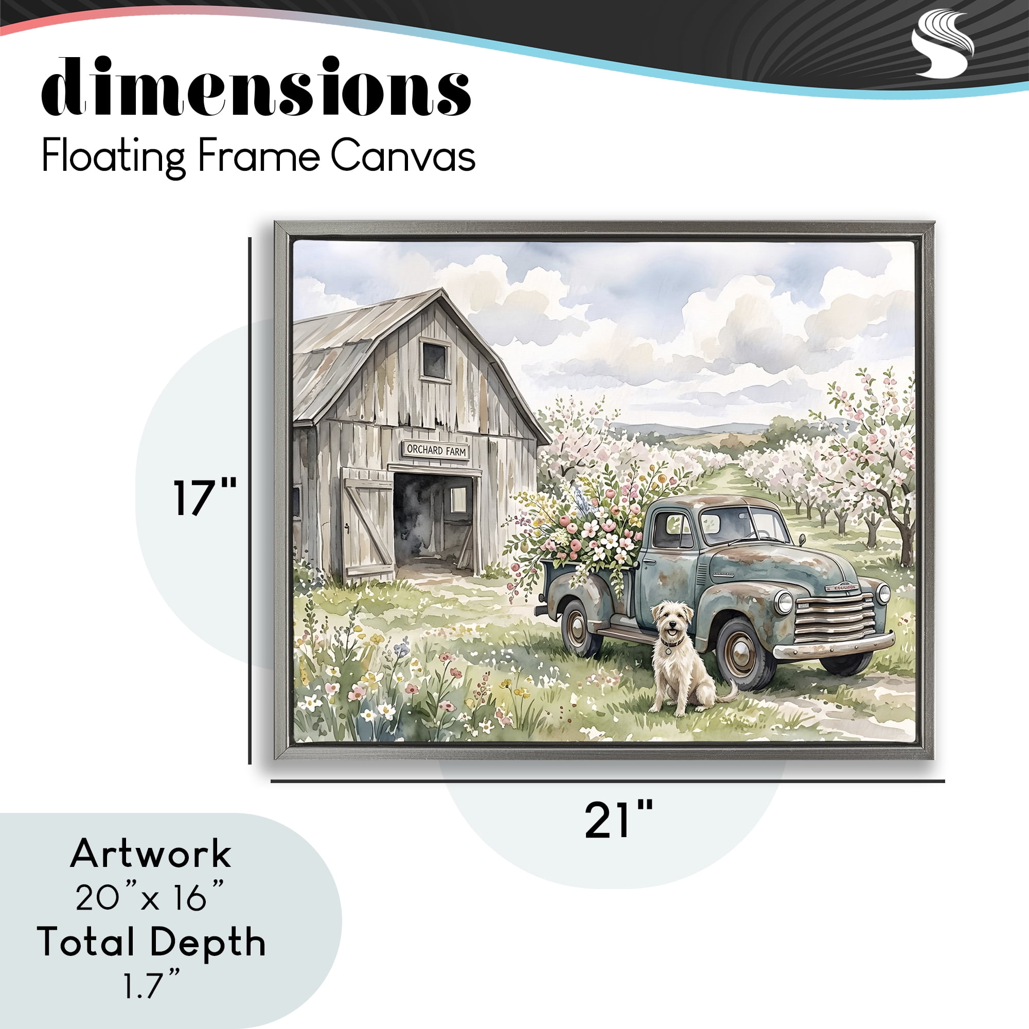 Stupell Industries Spring Orchard and Truck Gray Framed Floater Canvas Wall Art, design by Tabz Jones