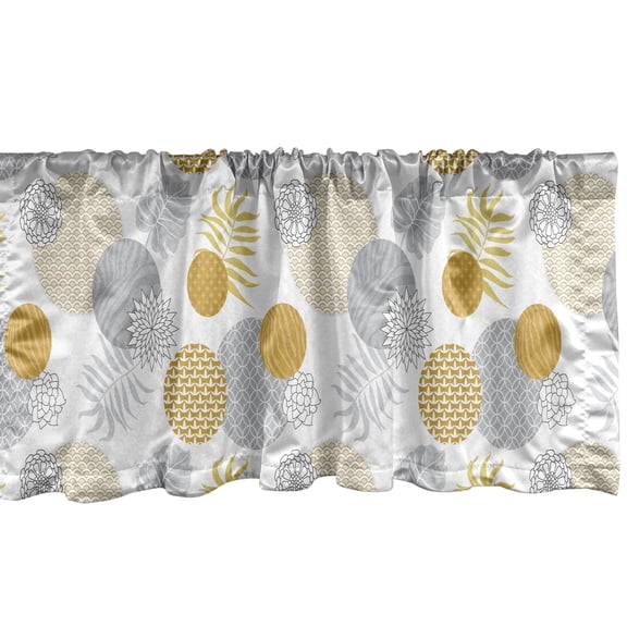 Ambesonne Oriental Window Valance, Abstract Geometric Flowers Zebra Prints Circles Palm Leaves, Curtain Valance for Kitchen Bedroom Decor with Rod Pocket, 54" X 12", Earth Yellow Pale Grey