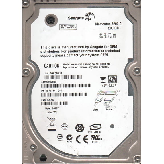 ST9200420AS, 5SH, WU, PN 9FW144-285, FW 3.AAA, Seagate 200GB SATA 2.5 Hard Drive