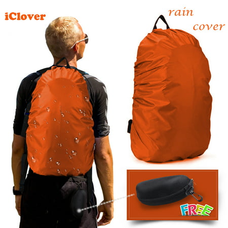 Rain Cover 30L-40L Waterproof Backpack Bag Cover IClover Adjustable Elastic Rucksack Waterproof  Cover (Orange) + Eyeglass Sunglasses Cases Unisex Durable Protective Holder with