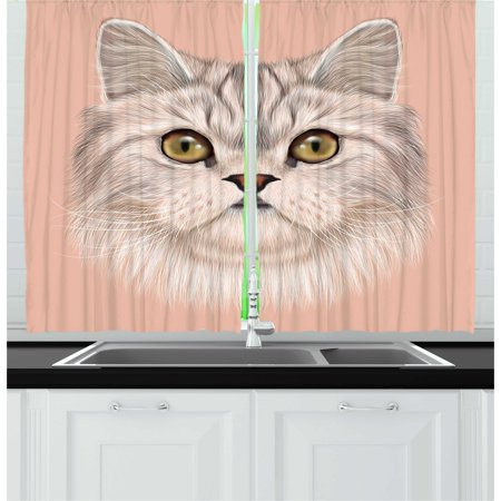 Cat Curtains 2 Panels Set, Cute Kitty Portrait Whiskers Best Pet Animal I Love My Feline Themed Artwork, Window Drapes for Living Room Bedroom, 55W X 39L Inches, Beige Cream Peach, by (Best Treatment For Feline Hyperthyroidism)