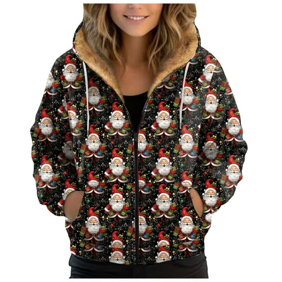 Women Lined Plush Sweat Jacket With Hood Autumn Winter Warm Hooded Jacket Loose Coat Pockets Large Sizes Hoodie Sweatshirt