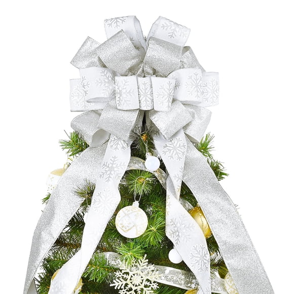 Decoración para árbol de Navidad CANGBI, 40 x 33 cm, con lazo blanco