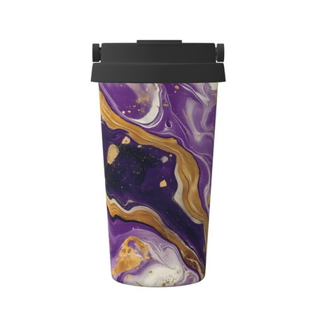 

Xecao Purple Gold Marble Swirls Pattern Insulated Coffee Mug with Handle & Flip Thermos Mug Water Bottle Coffee Tumbler Cup