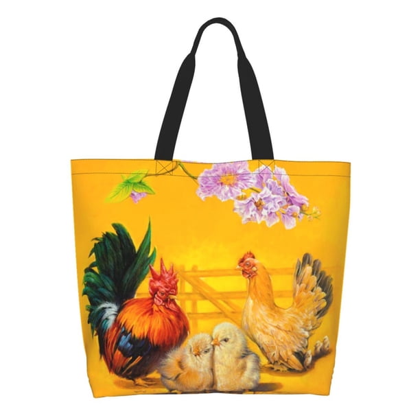 Balery The Chicken Family Bolsa Tote Estilo Estético con Cremalleras, Bolsa de Hombro, Bolsa de Compras Grande y Plegable
