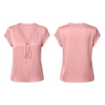 thumbnail image 6 of TGSLY Lace Trim Satin Tops for Women Smooth Soft V Neck Bow Tie Front Shirts Loose Dressy Casual Solid Color Cap Sleeve Blouses XXL, 6 of 7