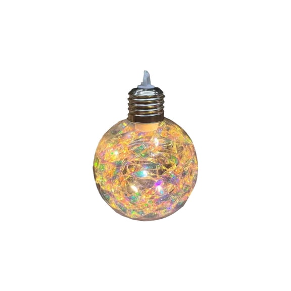 1Pcs Light‑Up Transparent Christmas Ball Ornament, Battery Operated Iridescent Tinsel Filled LED Hanging Pendant for Christmas Tree Wedding Party Home Decor