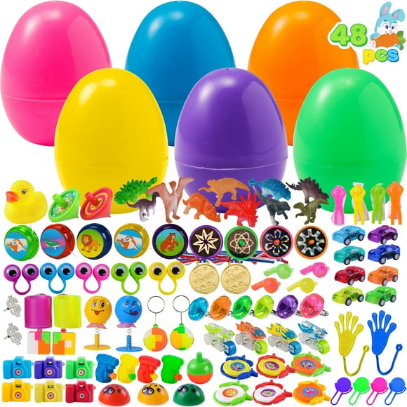 Joyfy 48 Paquets d'Oeufs de Pâques Préremplis, Oeuf de Pâques avec Jouets à l'Intérieur, Petits Cadeaux pour Paniers de Pâques pour Enfants, Échange en Classe de Paniers de Pâques, Tout-Petits Garçons Filles