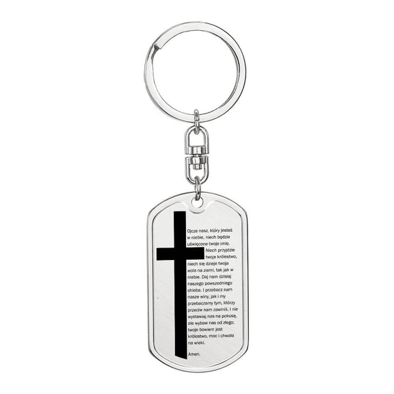 Lords Prayer Polish Ojcze Nasz Bible Keychain Stainless Steel or 18k Gold Dog Tag