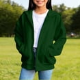 thumbnail image 5 of Girls Zip Up Hoodies, Teen Full-Zip Hooded Sweatshirt Jacket, Casual Fall Long Sleeve Solid Lightweight Outerwear with Pockets Army Green 130, 5 of 6