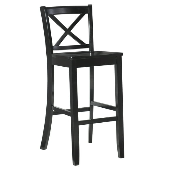 Linon Torino 30" Cross-Back Indoor Wood Bar Stool, Black