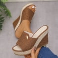 thumbnail image 6 of Sandals Women Wedge Open Toe Thick Soled Slip-on Spring Summer Fashionable Casual Versatile Solid Color Beach Shoes, 6 of 10
