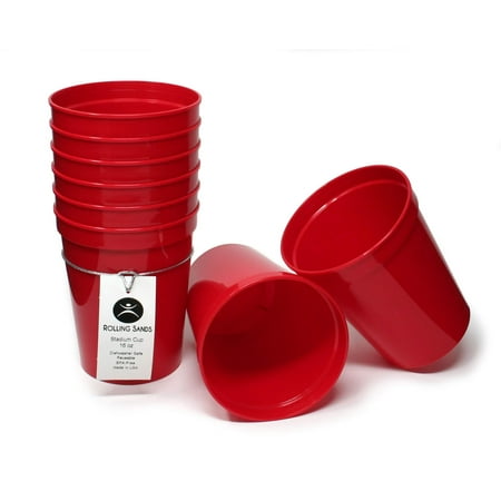 Rolling Sands 16oz Reusable Plastic Stadium Cups Red (8 Pack, Made in USA, BPA-Free) Dishwasher Safe Plastic