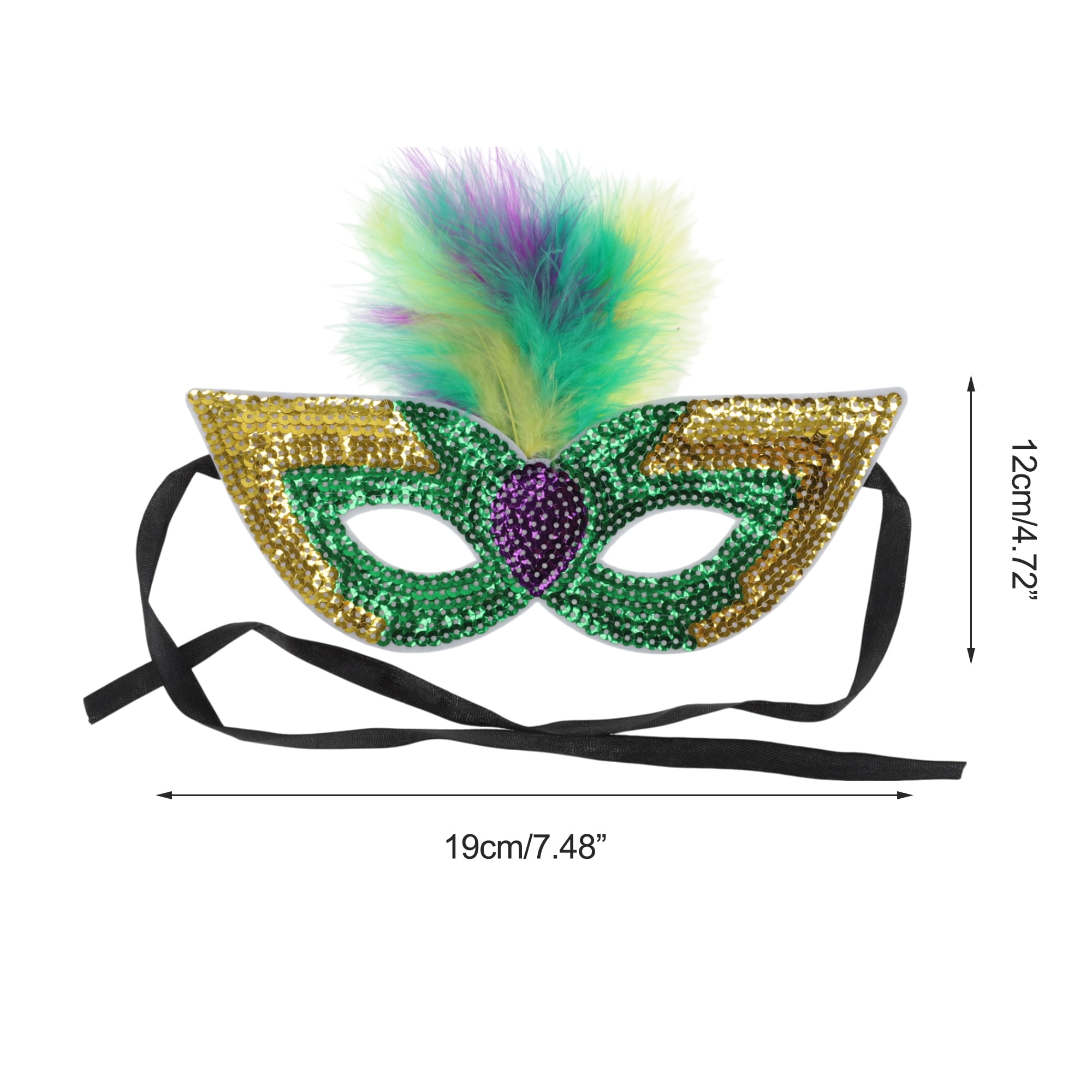 Unique Bargains 1 Box Colorful Feather Sequins Half Face Party Mask Dark Green