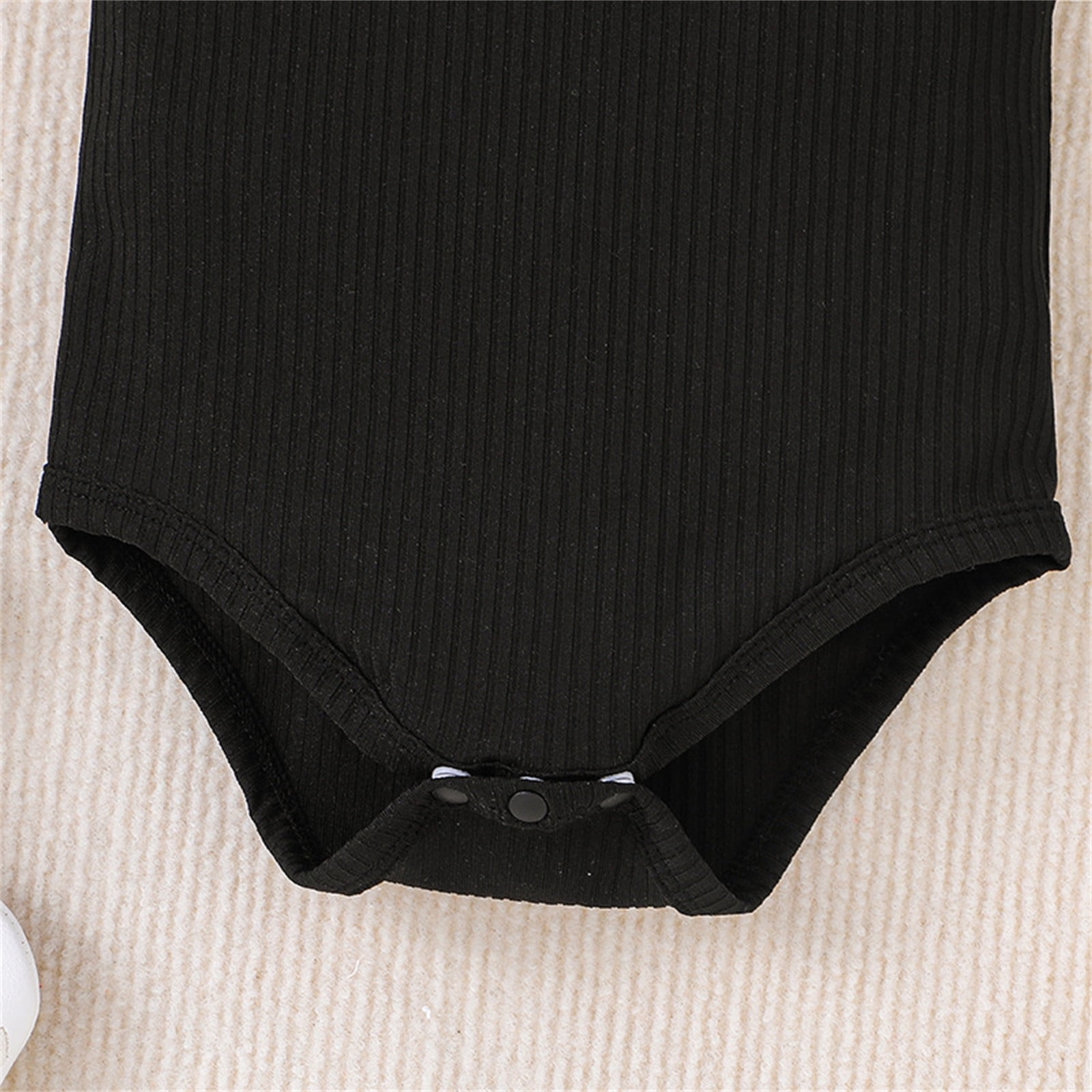 Baby Cotton Bodysuit 3 Pack Sleeveless Ribbed Rompers Cross-Back Basic Onesies Unisex Casual Short Jumpsuits, Black, 6 Months