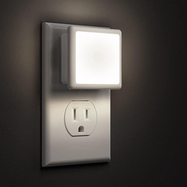 LED - Luces nocturnas enchufables en la pared, paquete de 1, luz nocturna enchufable de 0.3W, del atardecer al amanecer, blanco suave de 3000K, luz nocturna brillante con encendido/apagado