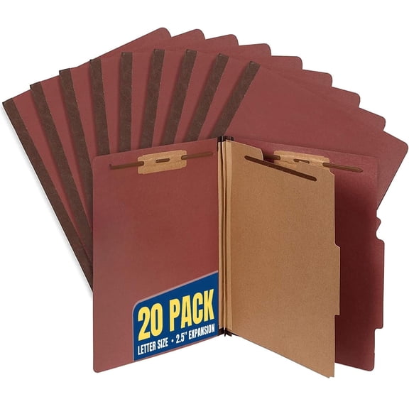 1InTheOffice Classification Folders 2 Dividers Letter Size, Brick Red Pressboard Classification Folders, Letter size, 2.5 Extension, 20 Pack