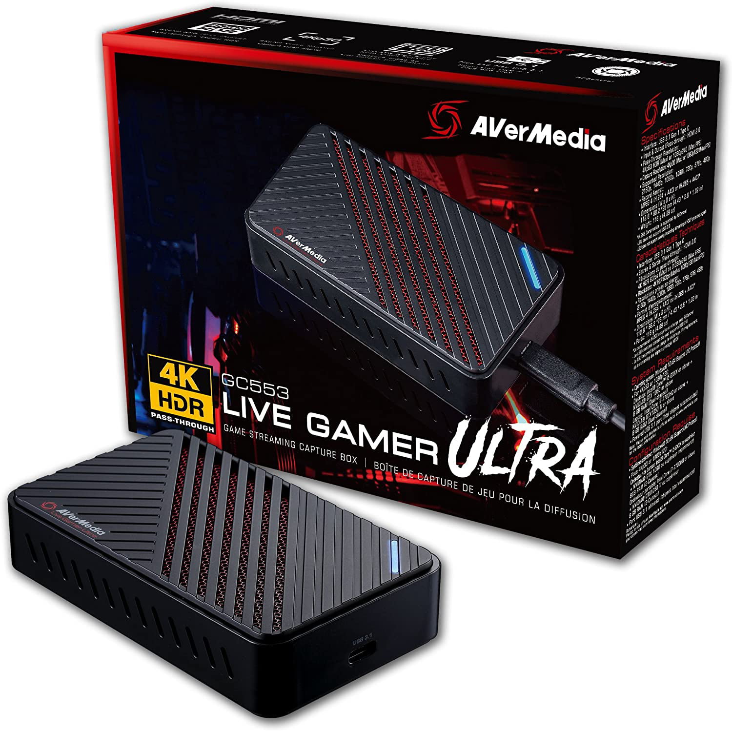 AVerMedia Live Gamer Portable 2 Plus, 4K Pass-Through, 4K Full HD 1080p60  USB Game Capture, Ultra Low Latency, Record, Stream, Plug & Play, Party  Chat