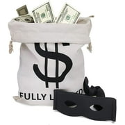 Halloween Money Sign Candy Bag Sack with Dollar Mark, Perfect for Kids, Teens Trick and Treat. (Money Bag 4 Pc With Masks)