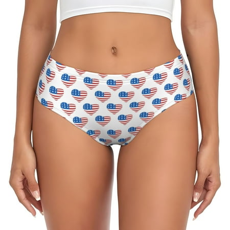 Womens Underwear - heart USA flag print No Show Seamless Underwear for Women  Soft Stretch Womens Panties  Hipster Ladies Panties Bikini Underwear Briefs