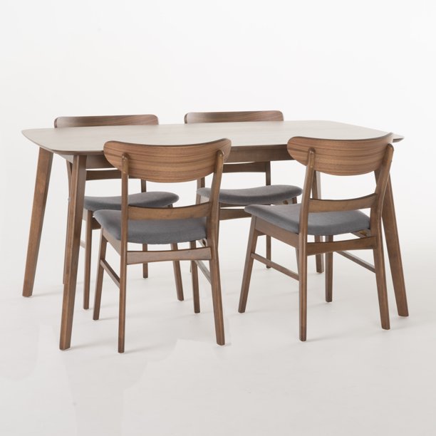 GDF Studio Kloss Mid-Century Modern 5 Piece Dining Set, Dark Gray and ...