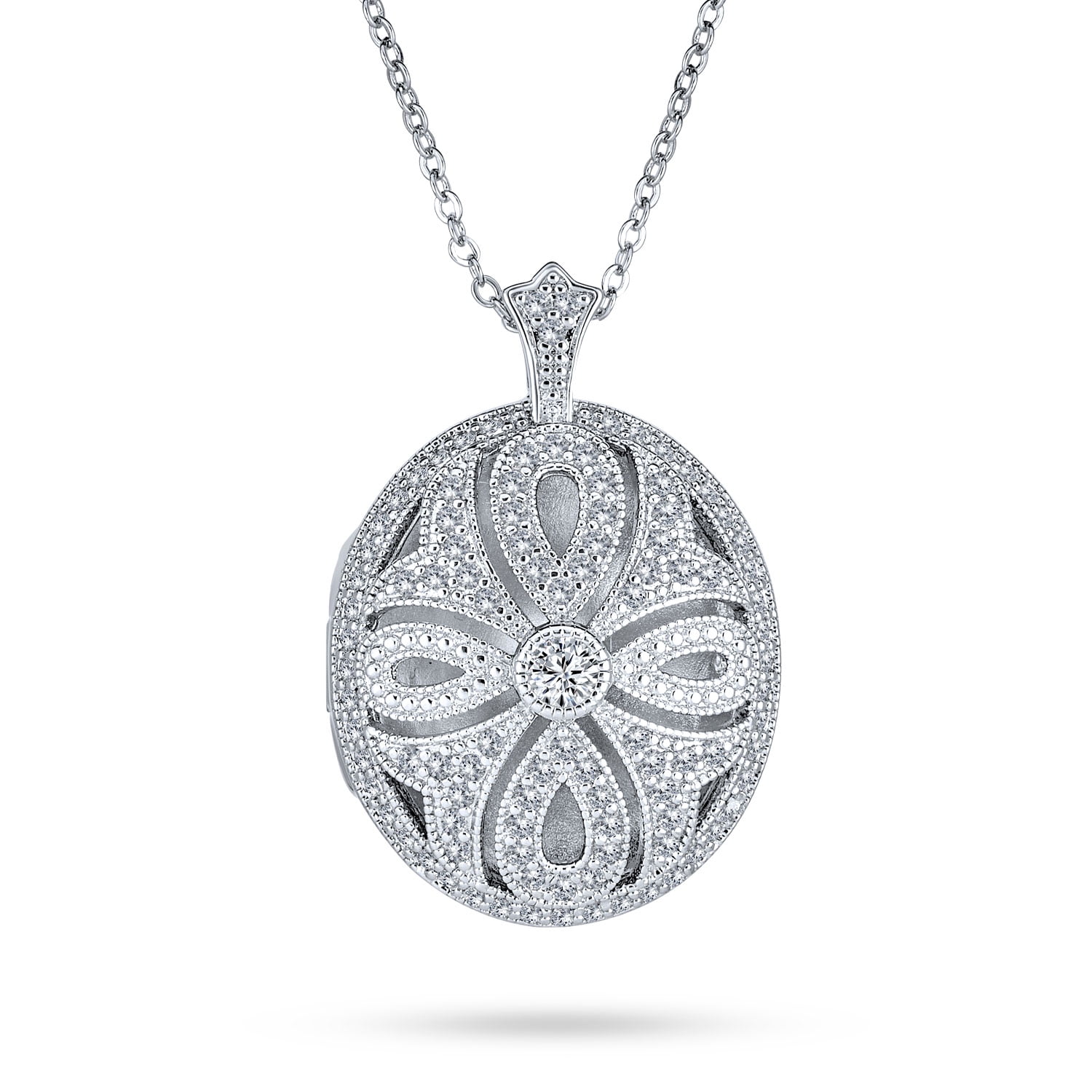 Bling Jewelry Womens Religious Photo Keepsake Oval Infinity Cross Locket Necklace Silver Plated