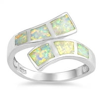 CHOOSE YOUR COLOR White Simulated Opal Wave Double Shank Cocktail Ring Sterling Silver Band CZ Female Size 7