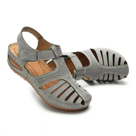 

SQUARE HEAD Women s Ladies Girls Comfortable Hollow Round Toe Sandals Soft Sole Shoes Gray 40