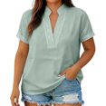 thumbnail image 3 of Favoffer Women's Work Shirts Short Sleeve V Neck Loose Fit Solid Color Casual Blouses for Business Office Meeting Daily, 3 of 9