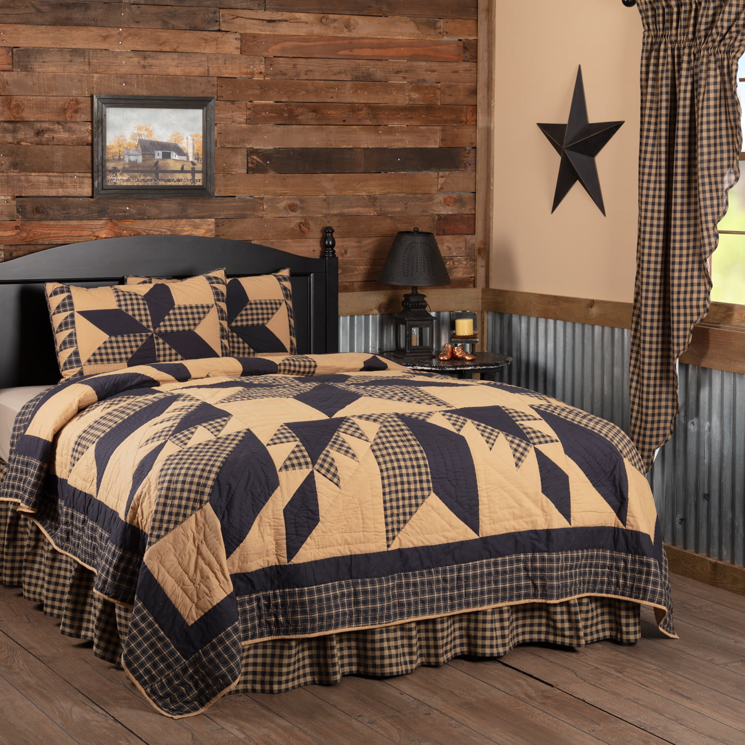 Tan 45612 VHC Brands Primitive Bedding National Museum Kindred Stars and Bars Quilt Twin