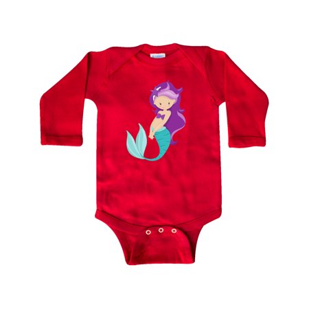 

Inktastic Cute Little Mermaid Purple Hair Purple Sea Star Gift Baby Girl Long Sleeve Bodysuit