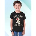 thumbnail image 2 of Voodoo Still Play With Dolls Creepy Gift Halloween Youth T-shirt, XS, Black, 2 of 6