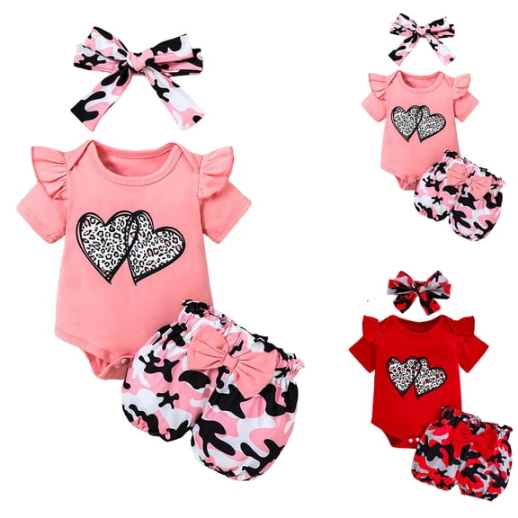 Ulanda Newborn Infant Baby Girl Clothes Romper Shorts Set Floral Summer Outfits Cute Baby Clothes Girl (Red, 0-3 Months)