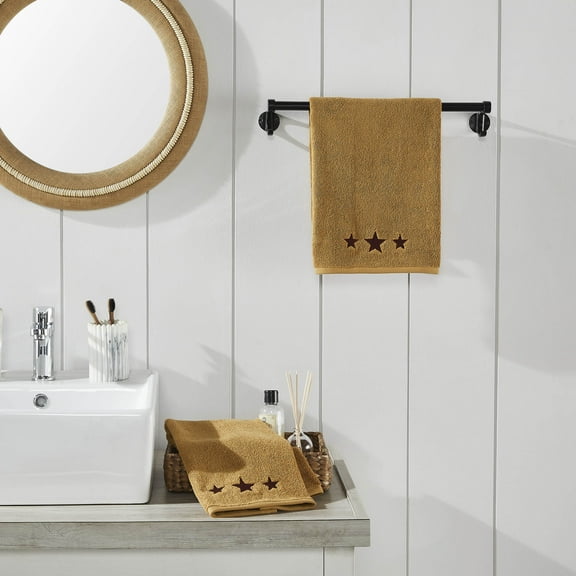 VHC Brands Burgundy Stars Tan Hand Towel Set of 2 16x26