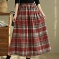 thumbnail image 5 of Ndbuld Stretchy Waist Bohemian Cotton Casual Half Skirt Women's Thick Woolen Elastic Waistband Plaid Skirt Retro A-line Skirt Gift for Girls,Red, 5 of 7