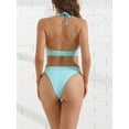 thumbnail image 3 of DARING DIVA Women's Ribbed Textured Halter Bikini Set Large Light Blue, 3 of 6