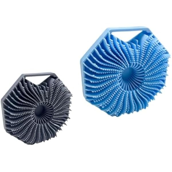 wonima11 Two PCS Body Shower Brush and Body Scrubber, Highly Effective Exfoliator, Suitable for All Skin Types, with Anti-Slip Wrist Strap for Easy Cleaning. (Grey+Blue)