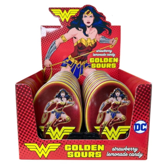 Wonder Woman Golden Sours Strawberry Lemonade Candy 1.2 Oz Tin - 12 ct