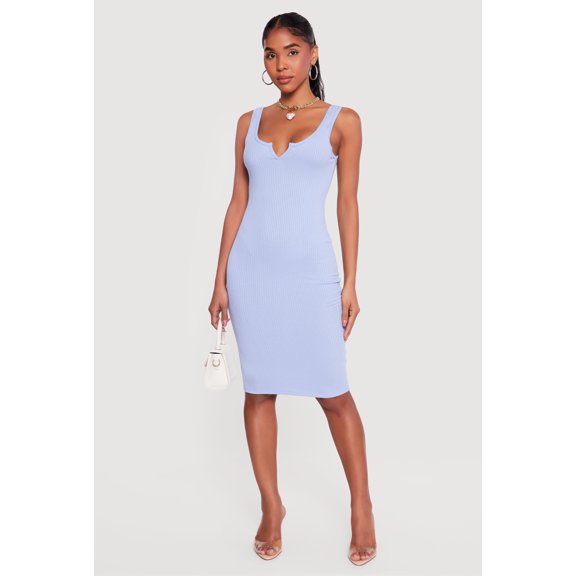 Women's Rib Knit Notch Neck Tank Midi Dress