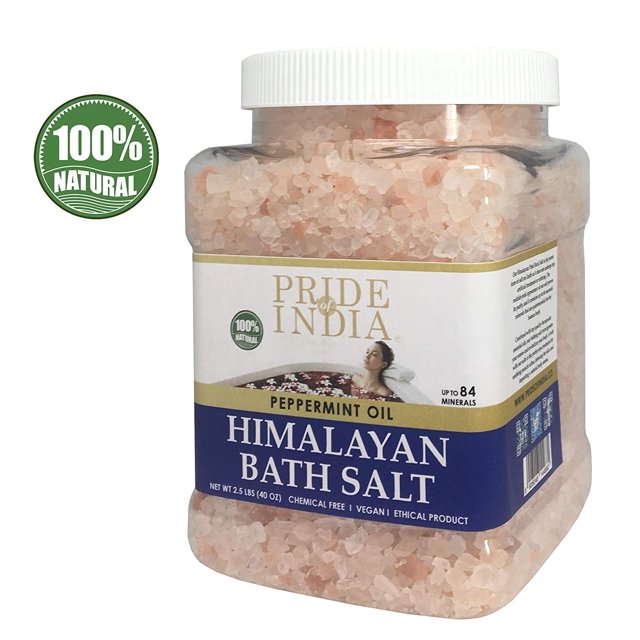 Pride Of India - Himalayan Pink Bathing Salt - Enriched w/Peppermint Oil and 84+ Natural Minerals, 2.5 Pound (40oz) Jar - Bath Salts, Bath Salts for Women and for Men