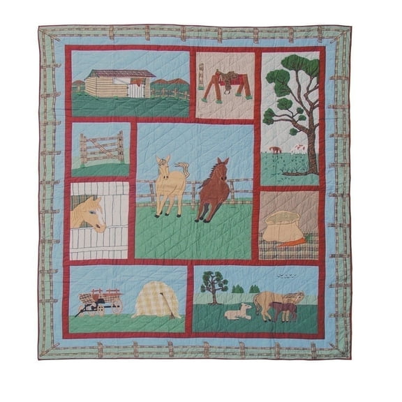 Patch Magic Horse Lightweight Reversible Cotton Queen Quilt, Adult,Teen